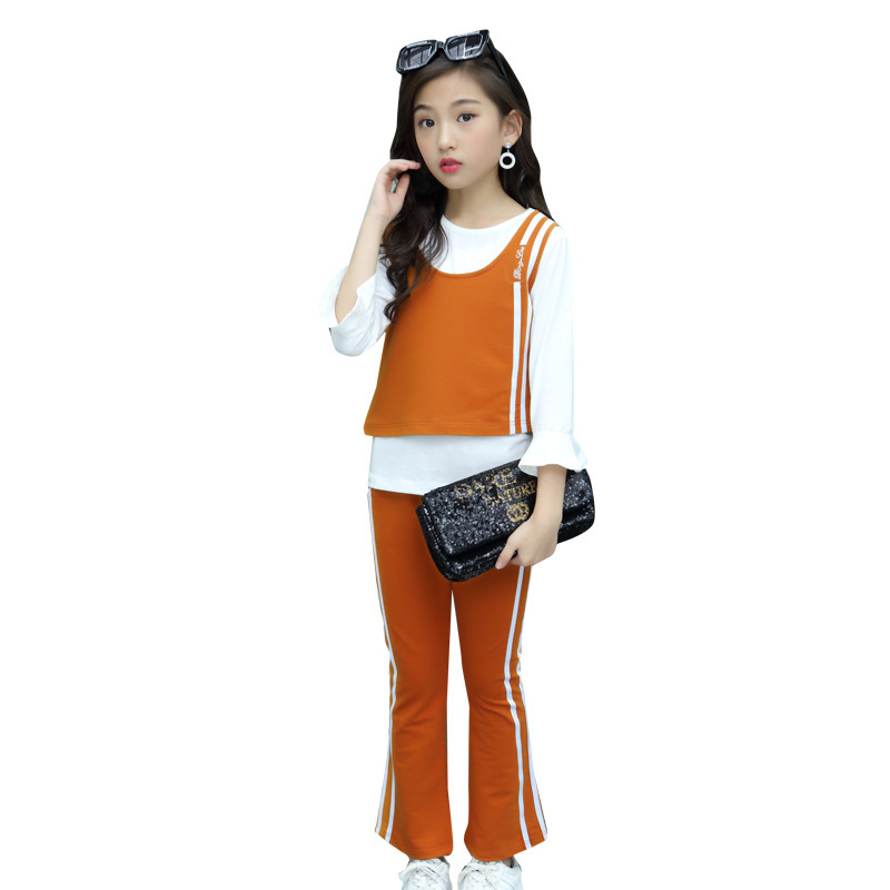 LZH All-Match Teenager Girl Clothes Fashion Striped Vest Autumn 3Pcs Set Simplicity Kids Suit Children's Clothing 5 To 12 Years Y1106