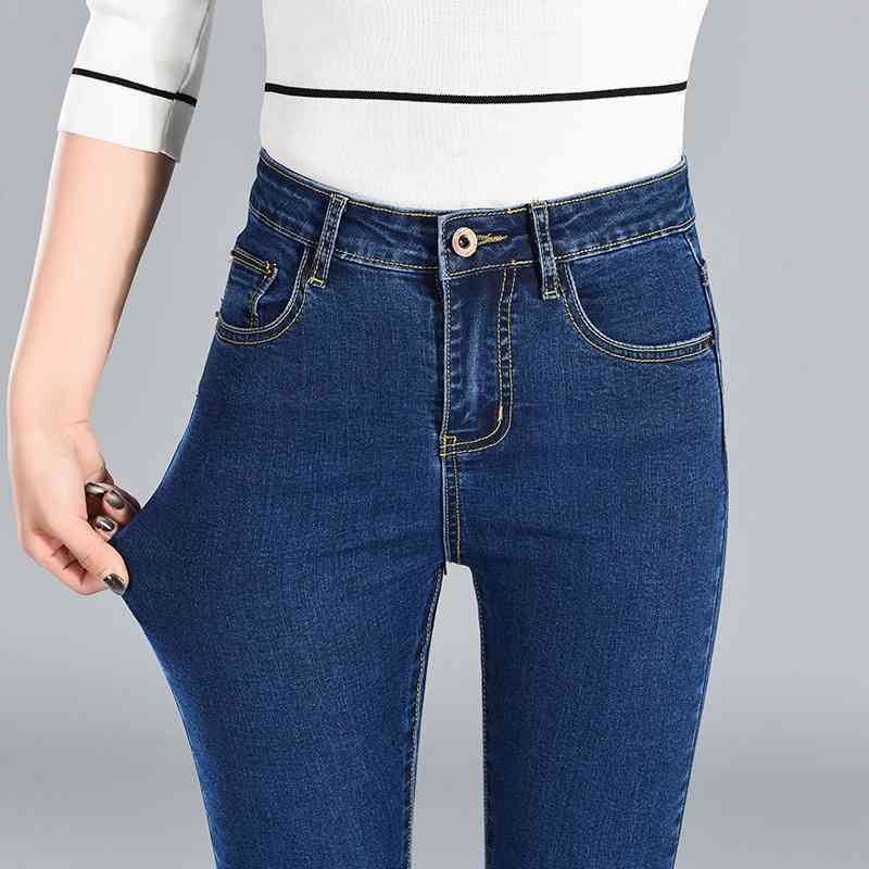 Street fashion High Waist Elastic Pants Slim waist Pencil Pants Large Size Jeans Women plus size skinny jeans Casual Trousers 201105