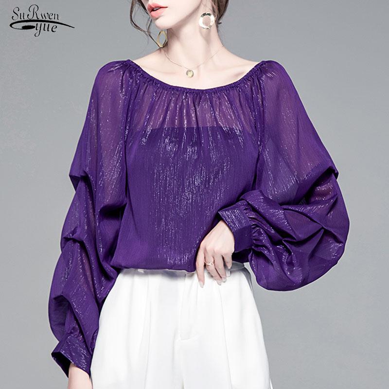 2021 Autumn Lantern Sleeve Purple Top Fashion Casual Chiffon Blouse Women Loose Sexy Perspective Vintage Women Shirt Blusa 11842
2021 Autumn Lantern Sleeve Purple Top Fashion Casual Chiffon Blouse Women Loose Sexy Perspective Vintage Women Shirt Blusa 11842