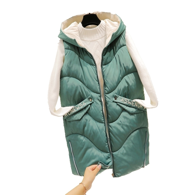 Thick Warm Women's Winter Vest 2020 New Hooded Casual Long Coat Female Fashion Slim Sleeveless Jacket Plus Size Waistcoat Women LJ201203