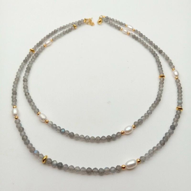 Hand knotted faceted gray 2x4mm stone 5-7mm white rice freshwater Pearl long 45-50cm necklace
Hand knotted faceted gray 2x4mm stone 5-7mm white rice freshwater Pearl long 45-50cm necklace