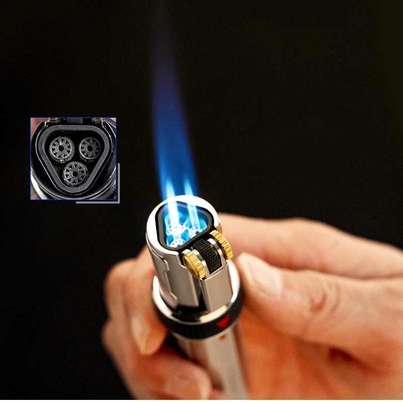 JOBON Triple Torch Windproof Gas Flint Refill Jet Powerful Flame Metal Spray Gun Kitchen Pipe Cigar Lighter Gift Gadgets R250416 W260202