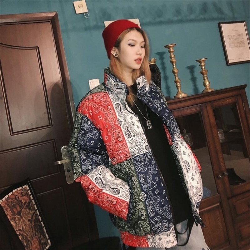 Winter oversize Street cashew flower thickening original night retro coats women's loose warm fashion parkas cotton BF 201217