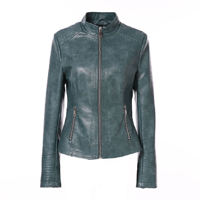 AORRYVLA Plus Size Women's Leather Jacket Mandarin Collar Zipper Black Faux Leather Jacket Slim Style Autumn Female Outwear 201226