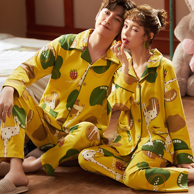 NIGHTWA Couple Pajamas Set Autumn Cardigan Pyjamas Women and Men Pajamas Long Sleeve Sleepwear Family Pijama Cute Lounge Pijama 201106