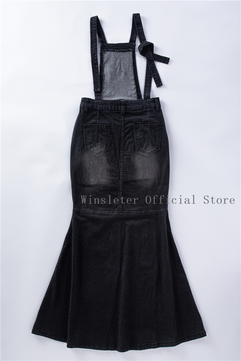 New Suspender Skirt Women Overalls No Stretchy Maxi Long Skirt Mermaid Trumpet Empire High Waist Jeans J9D793 201110