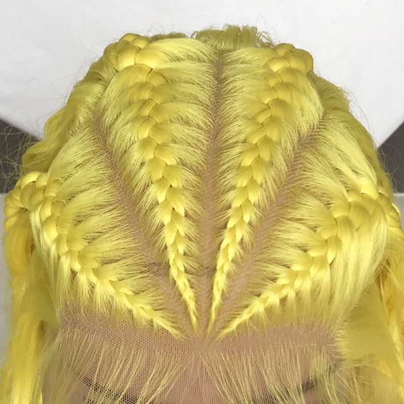Long cornrow braids Synthetic Lace Front Wigs for africa Women Yellow Hair Braided Box Braids Wig High Temperature Fiber Hair Lace Wigs