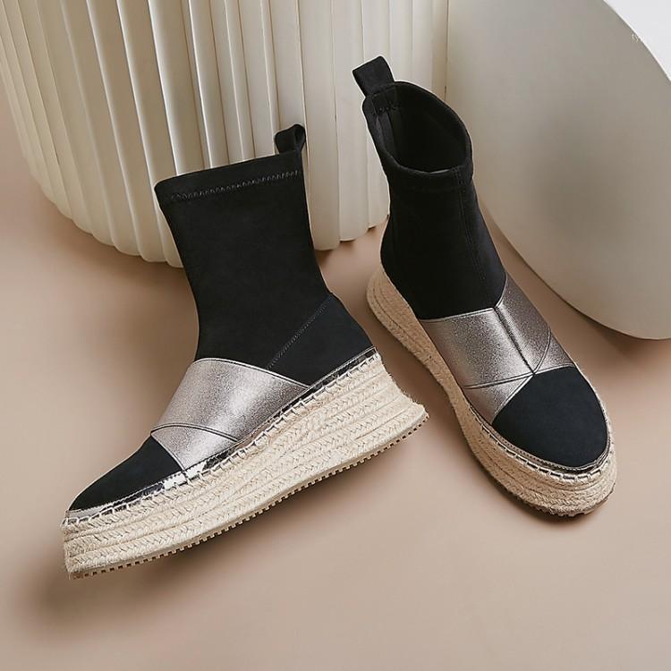 Suede Leather Flat Platform Ankle Boots Slim Fit Sock Style Elastic Boots Winter Shoes Women1, Black
Suede Leather Flat Platform Ankle Boots Slim Fit Sock Style Elastic Boots Winter Shoes Women1, Black