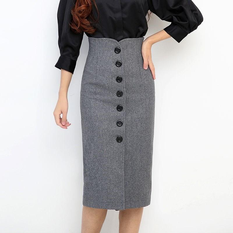 High waist bag hip skirt woolen autumn and winter breasted Casual Knee-Length Polyester Solid Knee-Length, Black
High waist bag hip skirt woolen autumn and winter breasted Casual Knee-Length Polyester Solid Knee-Length, Black