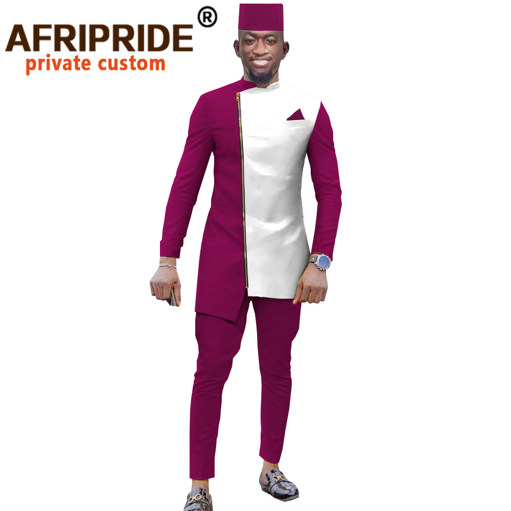 African Dashiki Top Pant Hat Set 3 Piece Outfit Men Clothes Streetwear African Suit Men Africa Clothing Formal Attire A039 201109