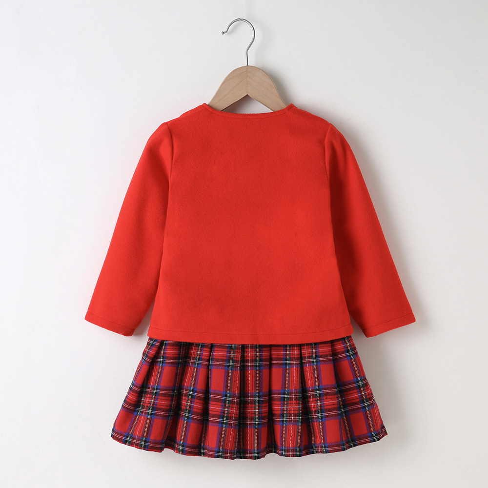 Boutique Outfits Baby Girl Clothing Set Baby Girl Winter Clothes Red Plaid Coat Dress Cotton Outfits Suit 2Pcs Kids Clothes SetX1019