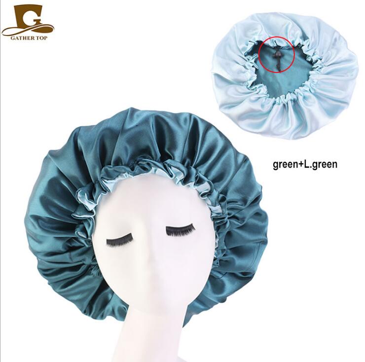 New Silk Night Cap Hat Double side wear Women Head Cover Sleep Cap Satin Bonnet for Beautiful Hair GD741
