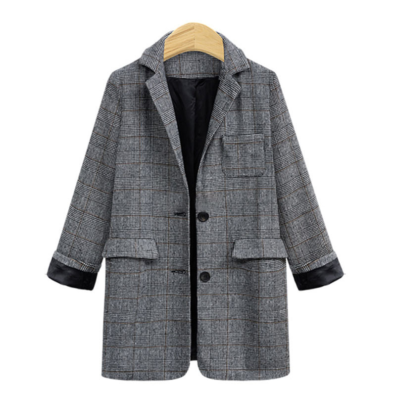 Vintage Plaid Blazer Women's Jacket Autumn Oversized Long Office blazer feminino Casual Double Breasted Chic Suit Coat 201114
