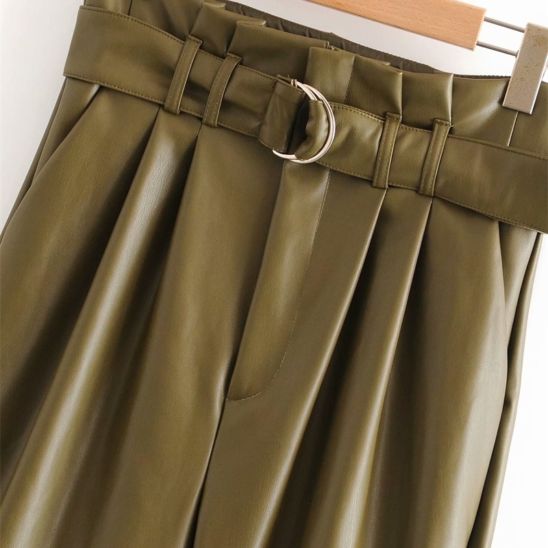winter army green leather pants high waist paperbage pants women sweatpants fashion streetwear 201112
winter army green leather pants high waist paperbage pants women sweatpants fashion streetwear 201112