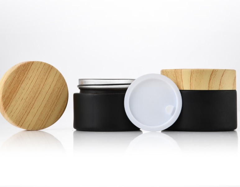 10g 30g 50g black Frosting cream bottle cosmetic glass bottles jars with Wood grain cover travel sub bottling set