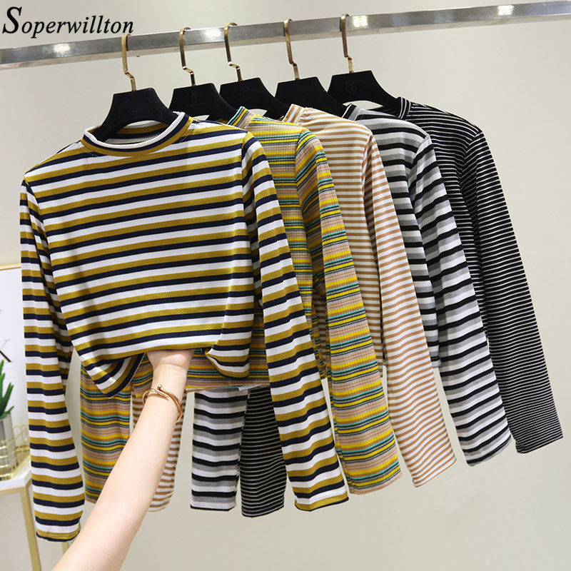 Women Crop Top Long Sleeve T Shirt Striped Short Sexy T-shirt Feminina Knitted Tshirt Streetwear Female Clothes Black T1 201125, Khaki
Women Crop Top Long Sleeve T Shirt Striped Short Sexy T-shirt Feminina Knitted Tshirt Streetwear Female Clothes Black T1 201125, Khaki