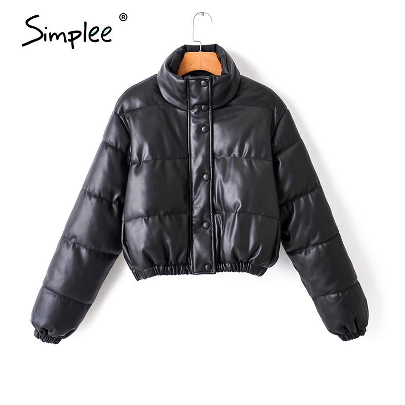Simplee Leisure high street style women's coat Warm thick fashion leather Parkas Autumn winter women's high collar jacket 201017