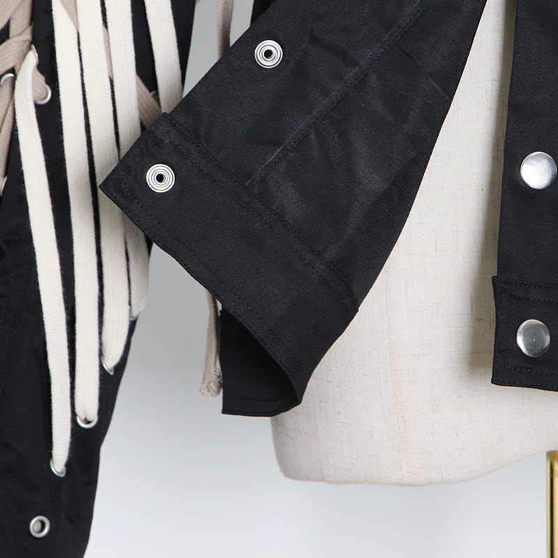 TWOTWINSTYLE Cross Bandage Casual Jacket For Women Lapel Long Sleeve Lace Up Loose Black Coat Female Fall Fashion New Tide 201126