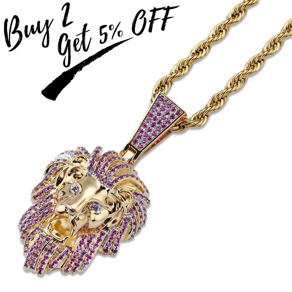 TOPGRILLZ Hip Hop Gold Color Plated Iced Out Micro Pave Cubic Zircon Lion Head Pendant Necklace Charm For Men Jewelry Gifts 201014