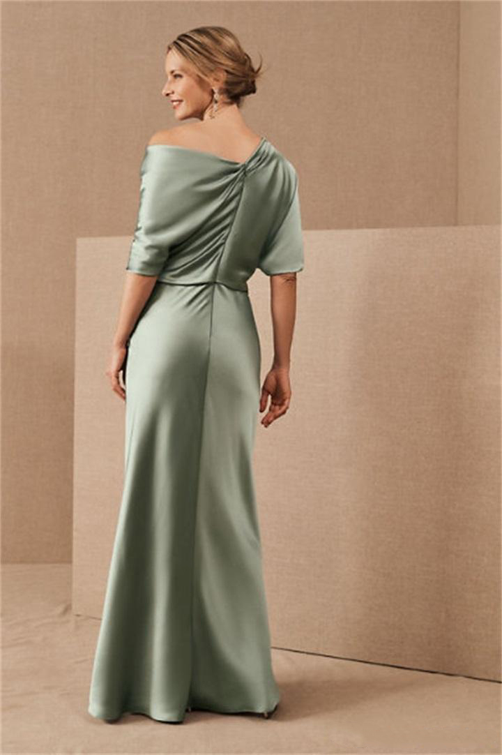 Simple Satin Mermaid Mother Of The Bride Dresses One Shoulder Floor Length Formal Party Gowns Ruffle Wedding Guest Dress