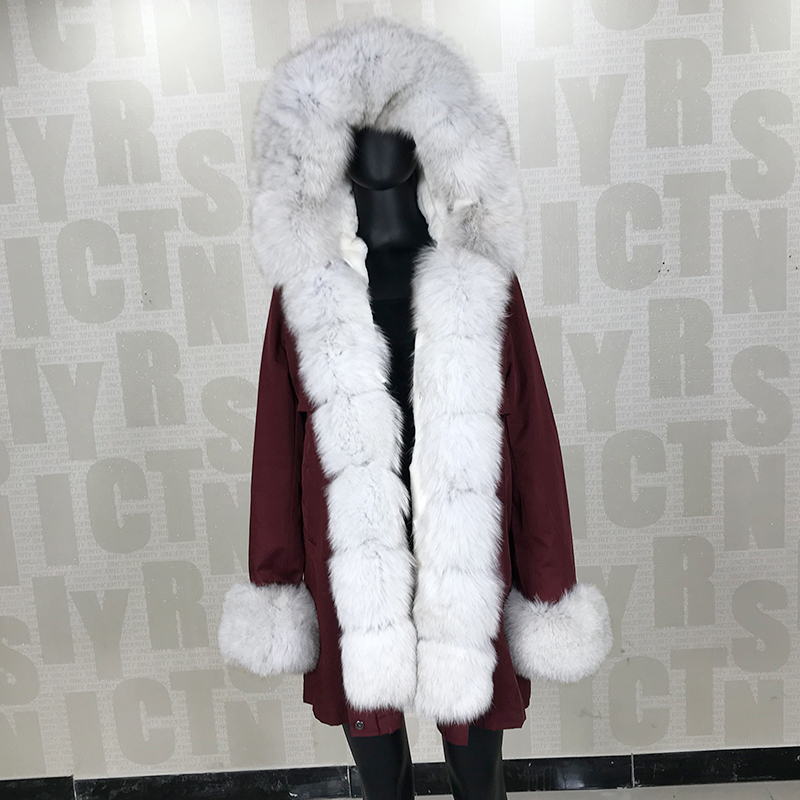 CNEGOVIK Real fox fur parka women inside real rabbit fur lined parkas with fox fur hood women Jacket 201125