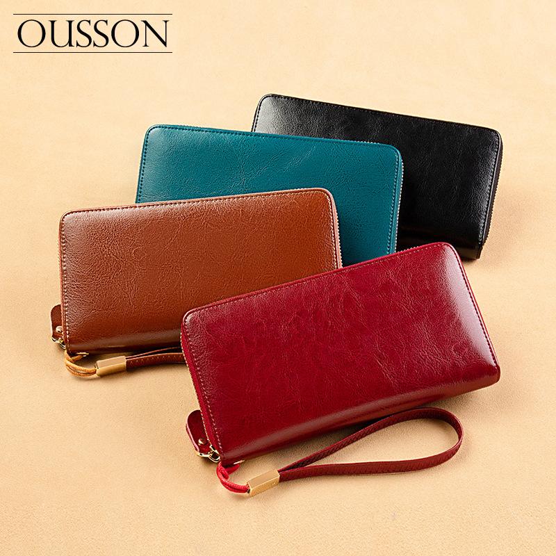 OUSSON Fashionable casual light RFID anti-theft card reader cowhide leather women's wallet handbag long clutch, Black
OUSSON Fashionable casual light RFID anti-theft card reader cowhide leather women's wallet handbag long clutch, Black