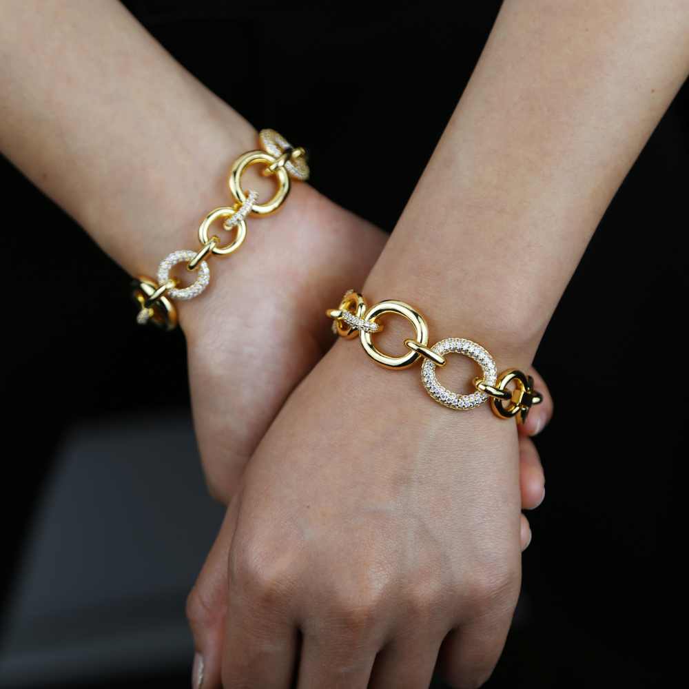Hot Selling Gold Color Geometric Round Oval Circle Cz Link Chain Women Necklace Delicate Trendy Fashion Choker Necklace Jewelry