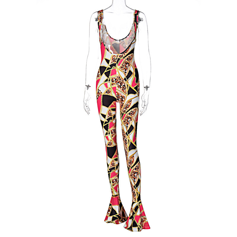 ANJAMANOR Fashion Printed Overalls Fall Clothes for Women Sexy Club Outfits Bodycon Jumpsuit Bell Bottom Pants D16-CZ27 201007