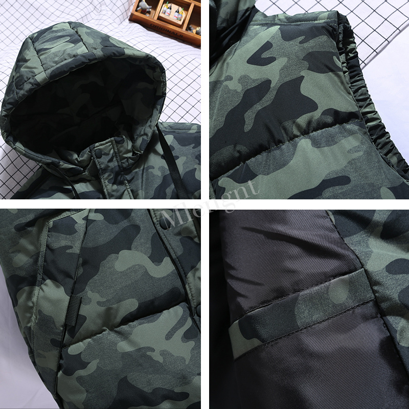 Spring Winter Men Plus Large Size 6xl 7xl Vest Hat Detachable Camouflage Sleeveless Jackets Warm Parka for Men Unisex Waistcoat 201128