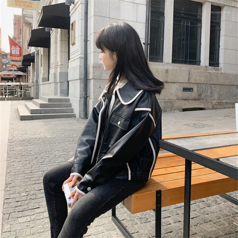2021 Nerw Winter Casual Faux Leather Jackets Single Breasted Coat Women Turn-down Collar Motor Biker Jacket Splicing WhiteY 4441, Black
2021 Nerw Winter Casual Faux Leather Jackets Single Breasted Coat Women Turn-down Collar Motor Biker Jacket Splicing WhiteY 4441, Black