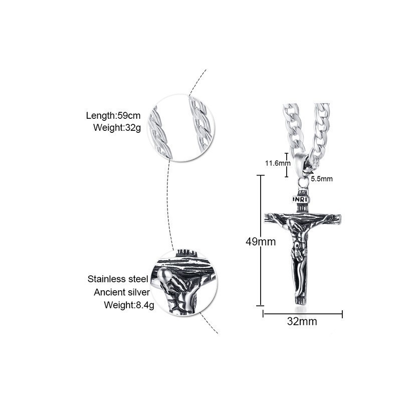 Vnox Crucifix Jesus Cross Necklace for Men Stainless Steel Cuban Chain 20"-24" Male Prayer Jewelry 201014