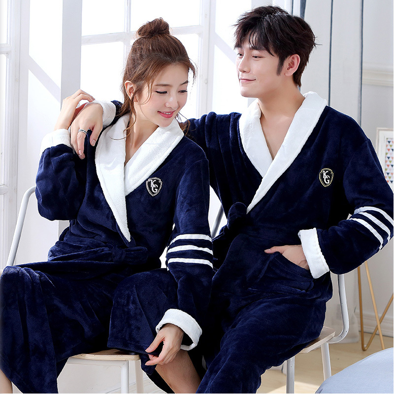 Men Winter Thick Warm Coral Fleece Bathrobe Women Kimono Flannel Nightgown Bath Robe Nightwear Gown Men Sleepwear M L XL XXL 3XL 210203