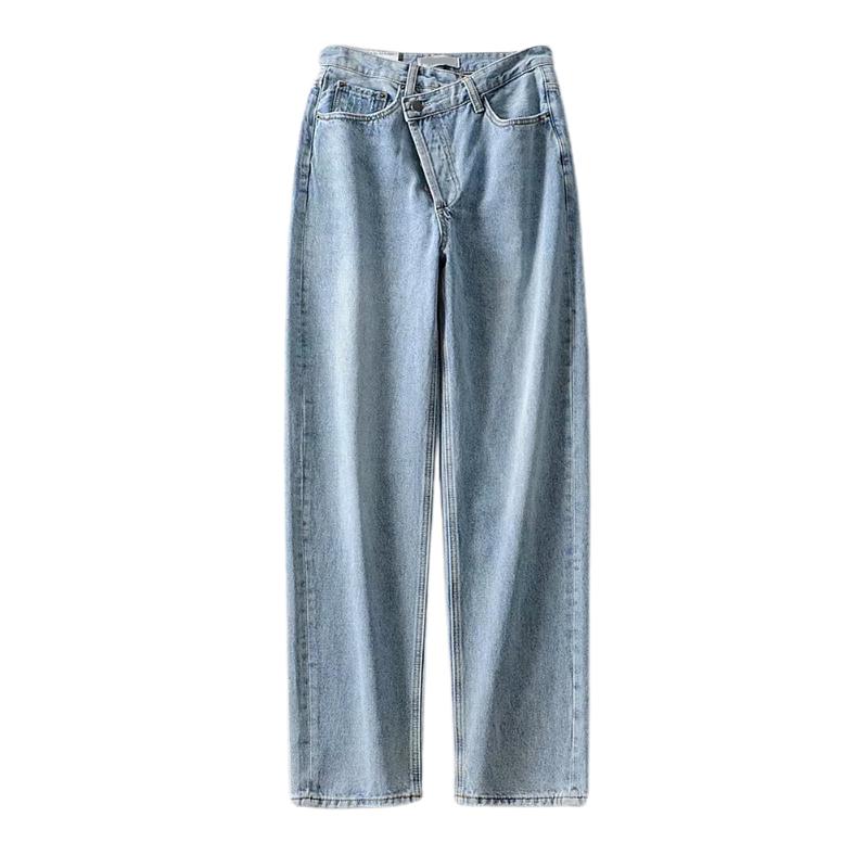 Vintage Women Straight Leg Jeans Asymmetric Waist Loose High Waist Jeans Fashion Casual Women Summer Denim Pants, Black
Vintage Women Straight Leg Jeans Asymmetric Waist Loose High Waist Jeans Fashion Casual Women Summer Denim Pants, Black