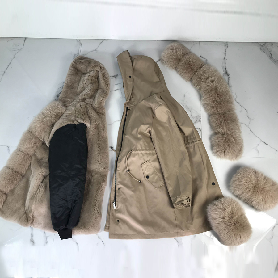 CNEGOVIK Real fox fur parka women inside real rabbit fur lined parkas with fox fur hood women Jacket 201125