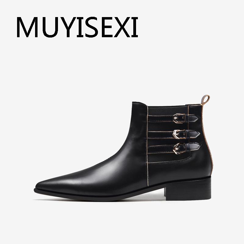 Buckle straps pointed toe 3cm low square heels pure color energy gorgeous all-match concise daily wear women boot HL319 MUYISEXI, Black
Buckle straps pointed toe 3cm low square heels pure color energy gorgeous all-match concise daily wear women boot HL319 MUYISEXI, Black