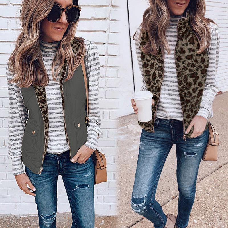 Leopard Plush Jackets Women Double Side Reversible Vest Hooded Casual Pocket Coats Jacket Winter Outwear Vests Top Chaleco Mujer, Gray
Leopard Plush Jackets Women Double Side Reversible Vest Hooded Casual Pocket Coats Jacket Winter Outwear Vests Top Chaleco Mujer, Gray