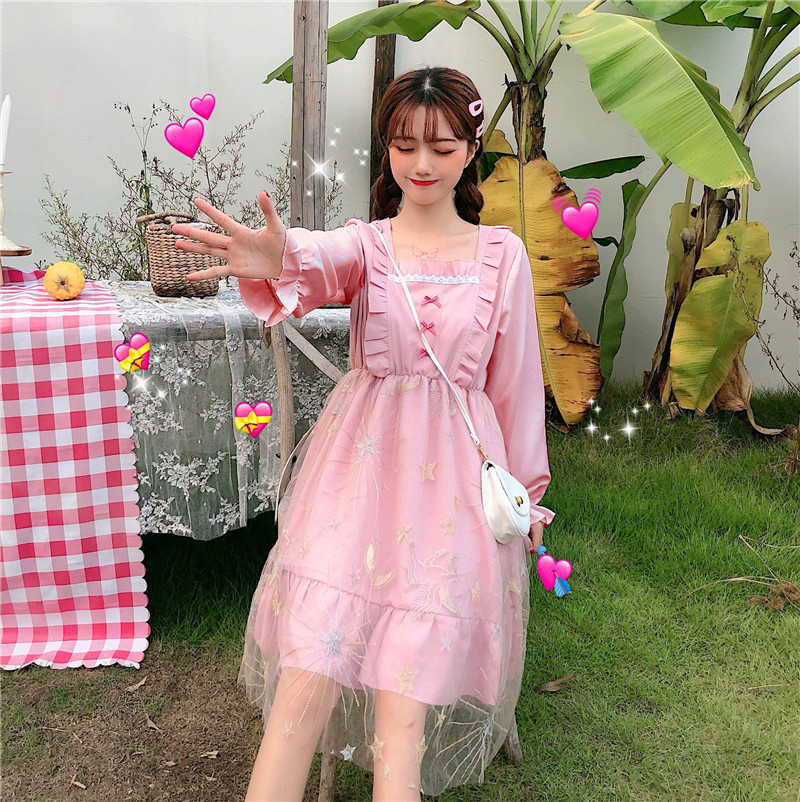 2021 New Dressed Short Womenn Style Sweet Frilly Long Sleeves Knitted Mesh Embroidered Pink Fairy Dress in R6YU
2021 New Dressed Short Womenn Style Sweet Frilly Long Sleeves Knitted Mesh Embroidered Pink Fairy Dress in R6YU