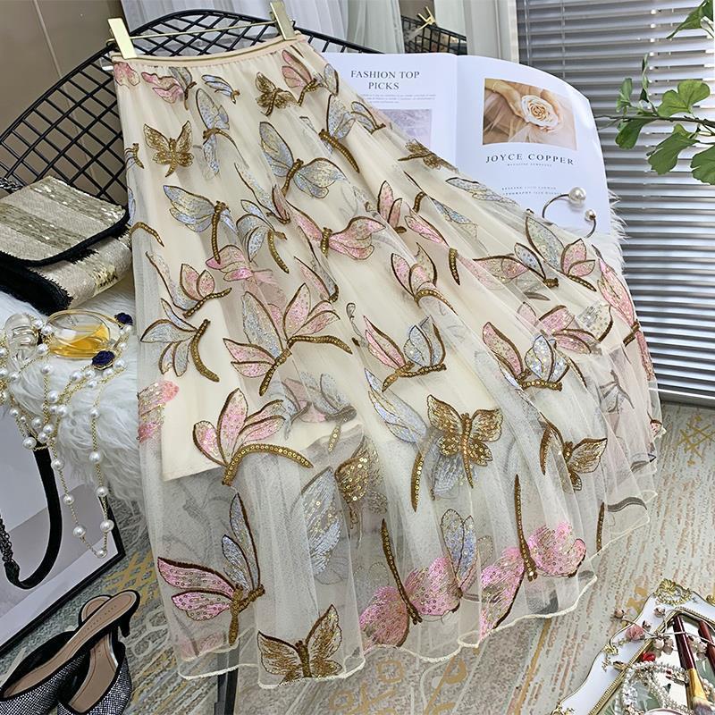 2020 New Spring Summer Women Vintage Mesh A Line Sequined Floral Embroidery Pleated Skirts Female Elastic High Waist Skirt S297, Golden
2020 New Spring Summer Women Vintage Mesh A Line Sequined Floral Embroidery Pleated Skirts Female Elastic High Waist Skirt S297, Golden