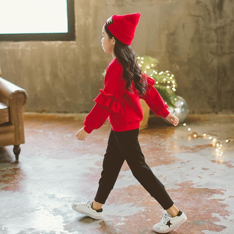 2020 New Cute Fashion Girls Red Sports Suit Set 2pcs Autumn Long Sleeves Size for 4 6 8 10 11 12 13 Years old Kids Clothing SetX1019