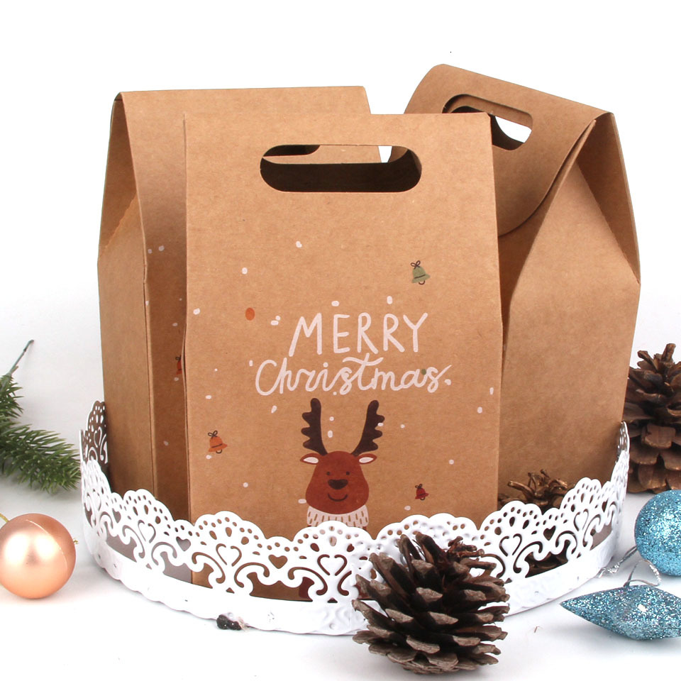 20PCS/Lot Christmas Santa/Snowman/Deer Kraft Candy Gift Bags Cookie Bags Merry Christmas Guests Packaging Boxes Party Decorations