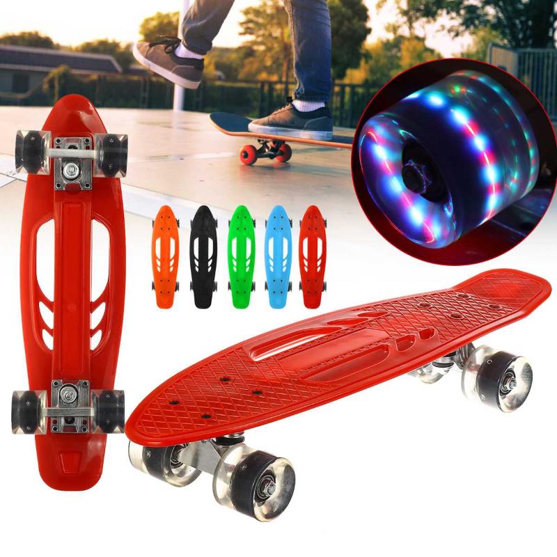 NEW 22 Inches With LED Flashing Four-wheel Mini Longboard Skate Board Hollow Fish Board Retro Skateboard, Red
NEW 22 Inches With LED Flashing Four-wheel Mini Longboard Skate Board Hollow Fish Board Retro Skateboard, Red