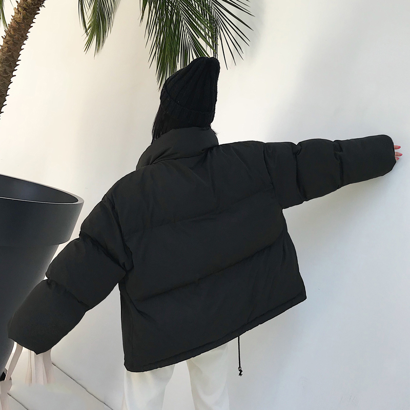 Autumn Winter Jacket Women Stand Collar Solid Black White Female Coat Loose Oversized Womens Short Parka 201019