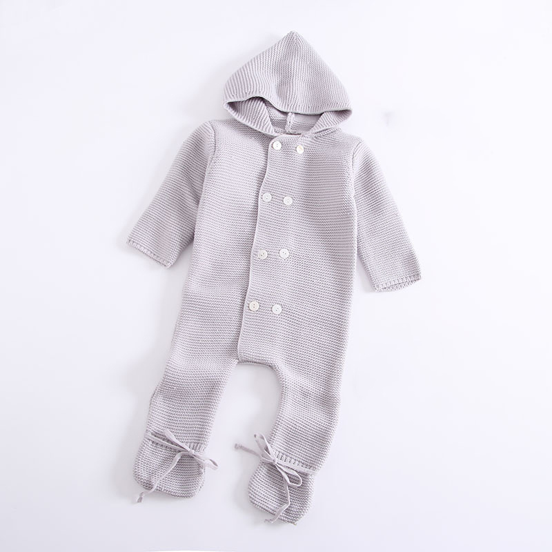 Infant Baby Rompers Winter Clothes Newborn Baby Boy Girl Knitted Sweater Jumpsuit raccoon Fur Hooded Kid Toddler Outerwear 201127