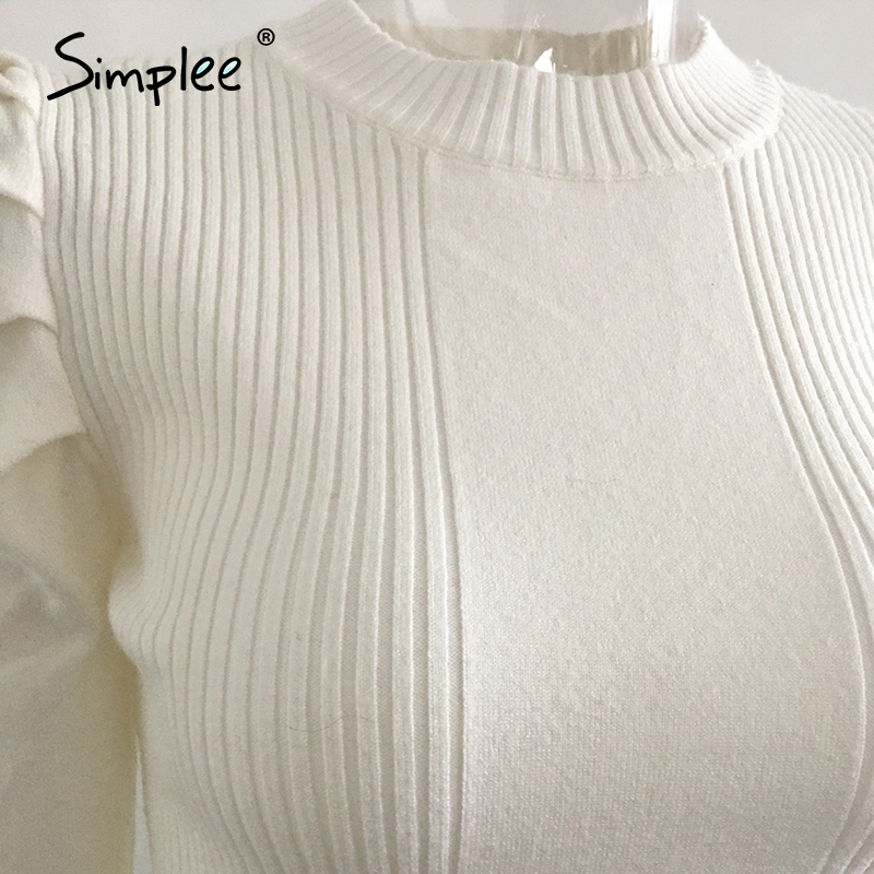 Simple elegant women's round neck solid white Long Sleeve Pullover Sweater Autumn winter female sweater ladies leisure jumper 201023