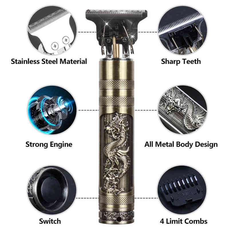 Hair Clipper Set Electric Trimmer Cordless Shaver Men Barber Cutting Machine for Rechargeable USB Gold 220121