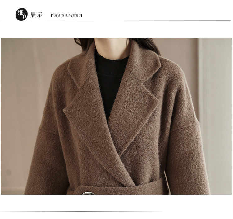 Winter Office Lady Belt Women Long Winter Wool Blend Coat Turn-down Collar Wool Coat And Jacket Loose Solid Outerwear 201027