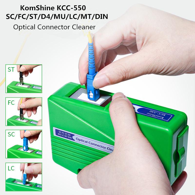 

FTTH KomShine KCC-550 SC FC ST LC MU MT D4 DIN Optical Connector Cleaner Cleaning Box Cleaning Tool 500+ Times Green