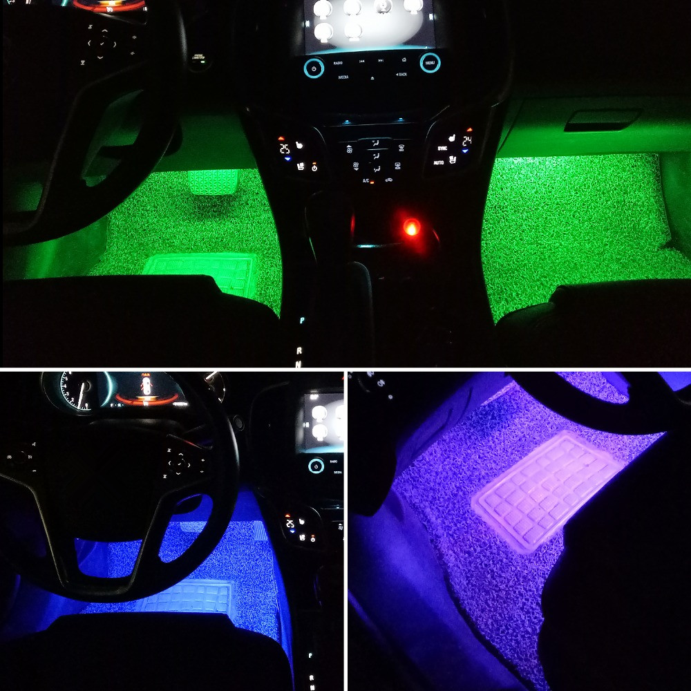 4Pcs 48-LEDs Car Interior Atmosphere Decorative Lighting Kit, Multi Color With Sound Active Function Wireless Remote Control
