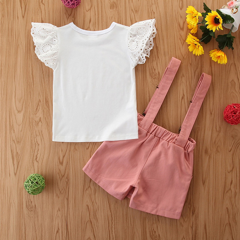 Humor Bear Girls New Summer Children Clothing Flying Sleeve Top + Braces Skirt 2Pcs Toddler Baby Kids Clothes SuitX1019
