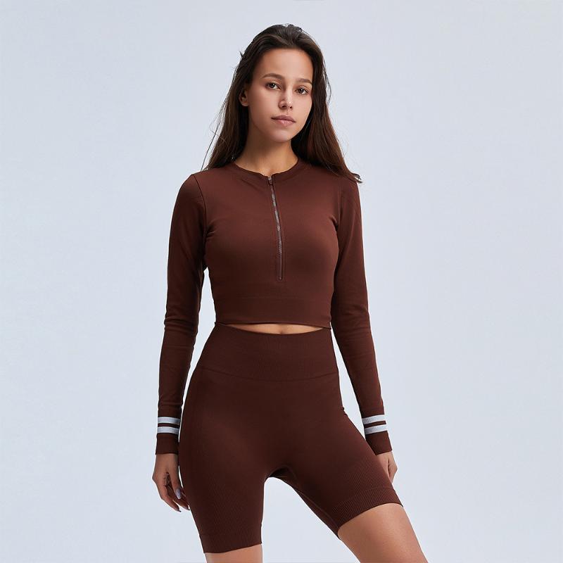 Women Yoga Set 2 Pieces Long Sleeve Zipper Shirts Sports Shorts High Waist Push Up Seamless Fitness Suits Gym Wear Outfits,LF262, Brown
Women Yoga Set 2 Pieces Long Sleeve Zipper Shirts Sports Shorts High Waist Push Up Seamless Fitness Suits Gym Wear Outfits,LF262, Brown